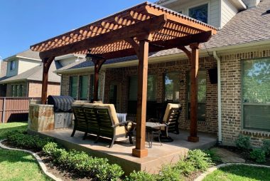 Attached Pergola with Polygal and Outdoor Kitchen in McKinney, TX
