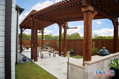 Two Detached Pergolas with Polygal and Outdoor Kitchen in Richardson, TX