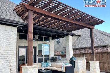Attached Pergola with Stone Columns in Allen, TX