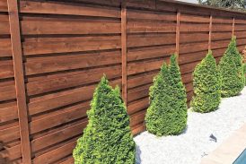 Pre-Stained Board on Board Horizontal Wood Cedar Fence with Top Cap