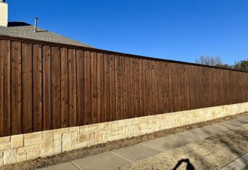 Pre-Stained Cedar Wood Fence with Stone Retaining Wall