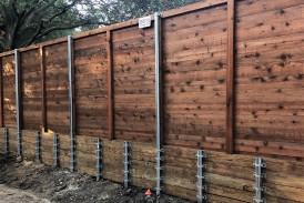 Horizontal Wood Fence with Wood Retaining Wall