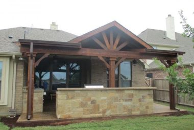 Shed With Gable Patio Cover and Outdoor Kitchen in Irving, TX