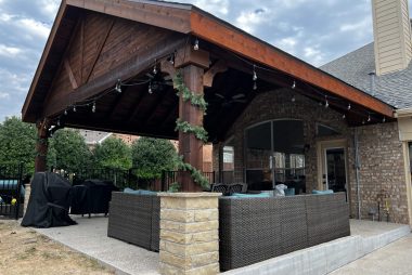 Pitched Patio Cover with Stone Columns in Southlake, TX