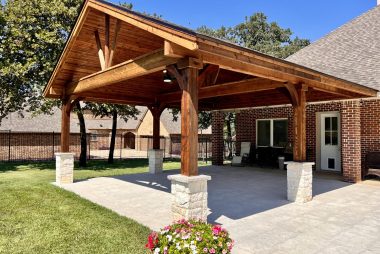Gable Patio Cover with Stone Columns in Parker, TX