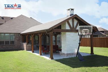 Vaulted Patio Cover with Outdoor Fireplace in Plano, TX