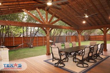 Gable Patio Cover with Exposed Rafters in Plano, TX