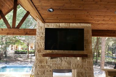 Cream Lueder Outdoor Fireplace in Flower Mound, TX