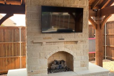 Cream Lueder Outdoor Fireplace in Lewisville, TX