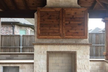Austin Stone Outdoor Fireplace  with TV Cabinet in Irving, TX