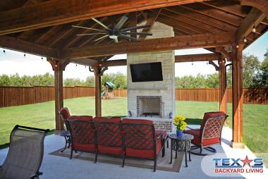 Austin Stone and Brick Outdoor Fireplace in Plano, TX