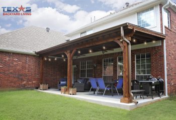 Shed Style Patio Cover on Gray Broom Concrete in Prosper, TX