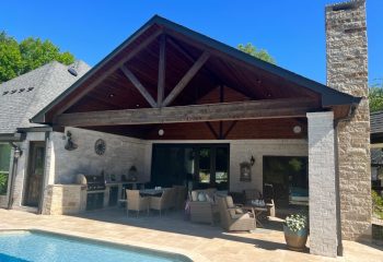 Gable Patio Cover with Stone Columns in Prosper, TX