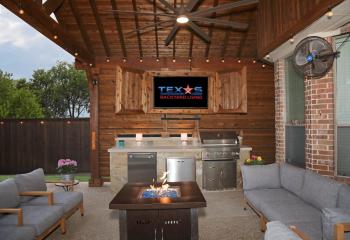 Outdoor Grill Station with Privacy Wall and TV Cabinet in The Colony, TX