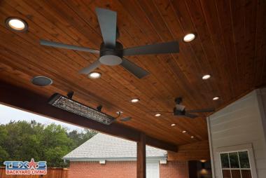 Tongue and Groove Ceiling with Can Lights,  Heater, and Ceiling Fans in Frisco, TX