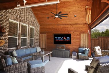 Privacy Wall with Tongue and Groove Ceiling with a Fan in Prosper, TX