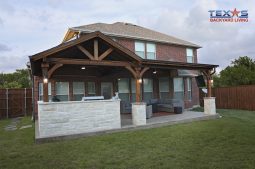 Pergola Posts Wrapped with Cream Lueder Stone Columns