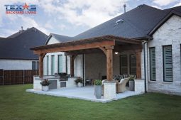Pergola Posts Wrapped with Cream Lueder Stone Columns